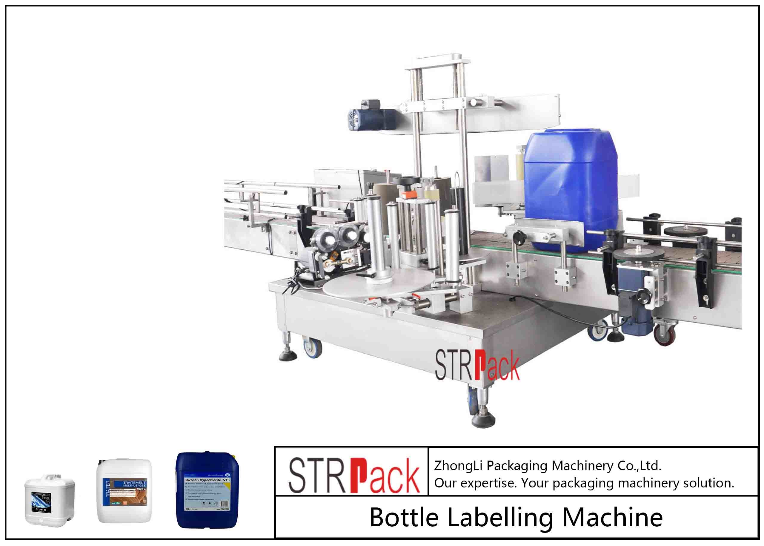 Automatische Dubbele Zijfles Etiketteringsmachine voor 5-25L Oliedetergens/Shampootrommel